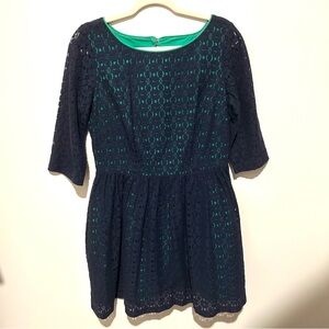 Lilly Pulitzer Alicia Dress Navy Lace Mini Fit & Flare Key Hole Back SZ 12